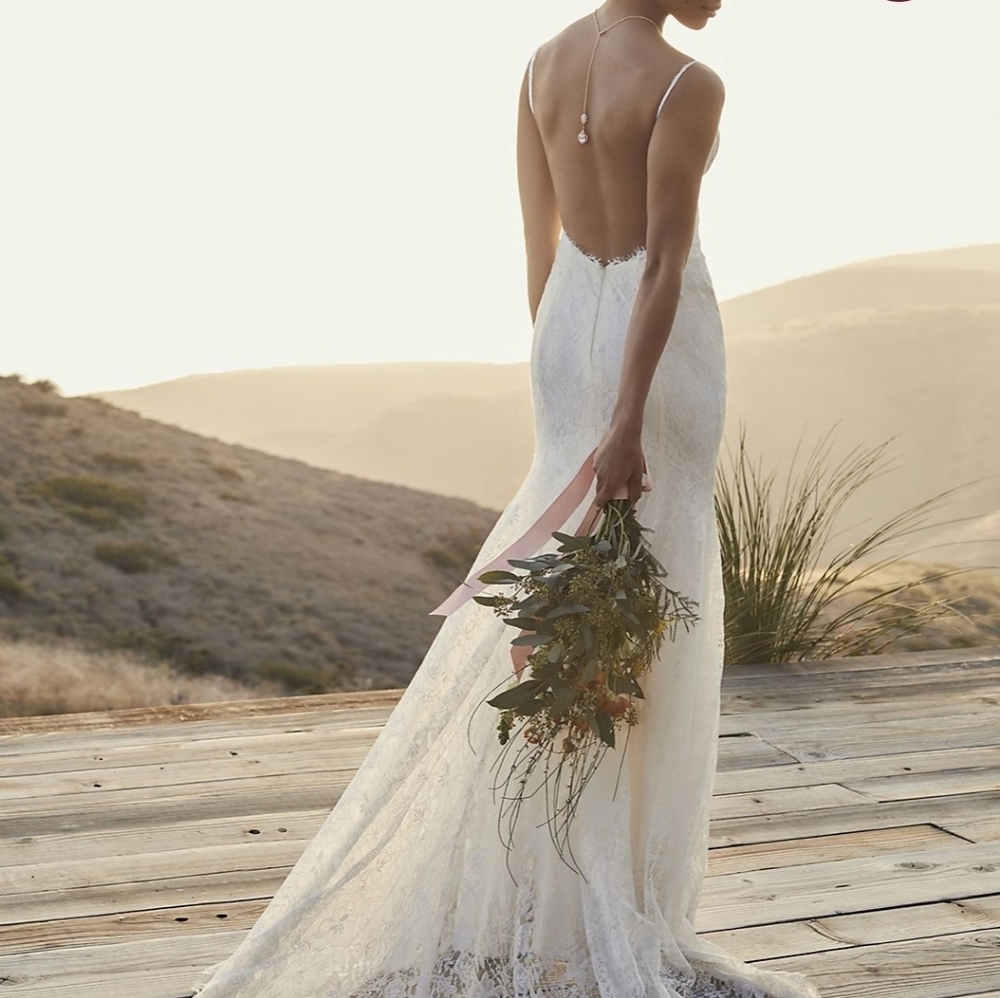 Galina low back soft white lace dress